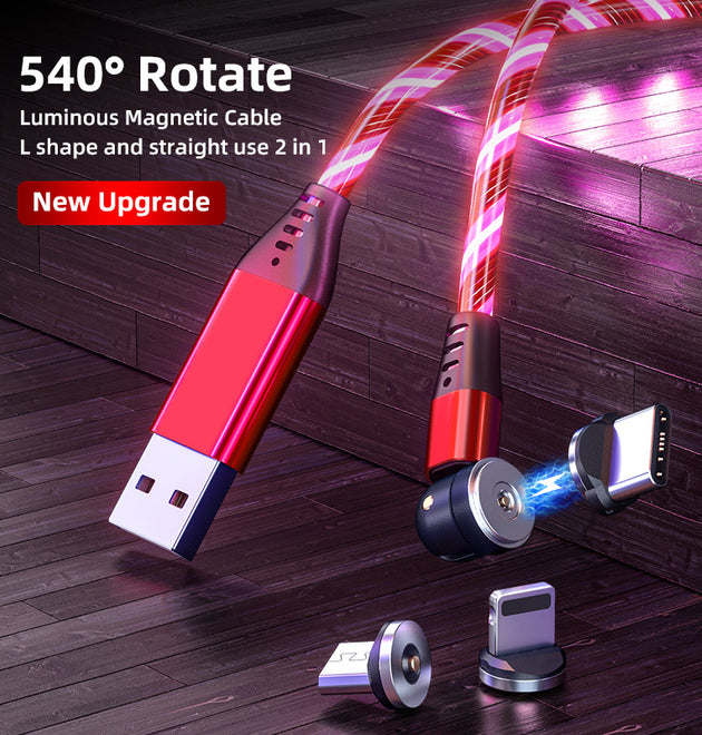 540 Rotate Luminous Magnetic Cable 3A Fast Charging Mobile Phone Charge Cable For LED Micro USB Type C For I Phone Cable